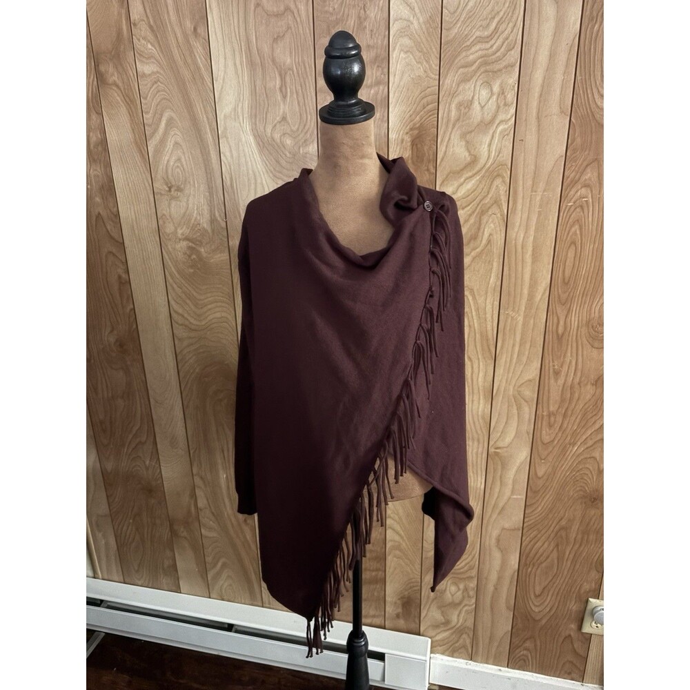 She + Sky Womens Burgundy Fringe Draped Open Front Cardigan Sweater Small